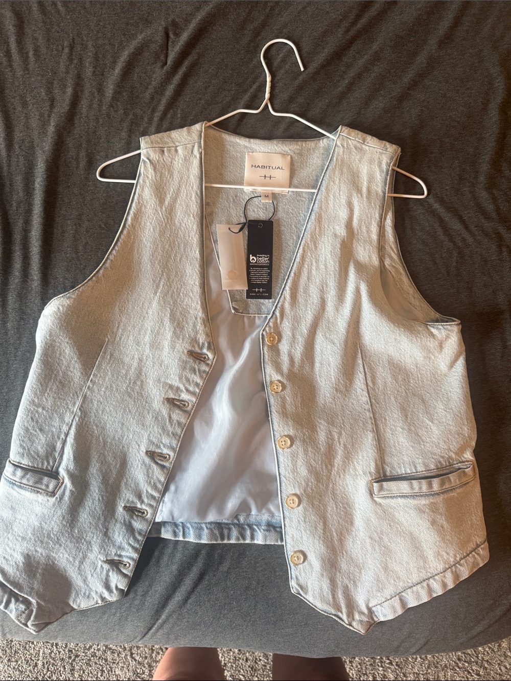 Habitual Light Jean Button Vest with Pocket Detail